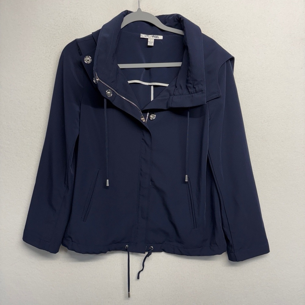 St. John Weather / Rain Jacket Size Small S Navy Blue Preppy Hooded